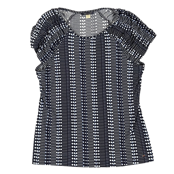 Tommy Hilfiger Tops - Tommy Hilfiger Womens Medium Navy White Dot Stretch Short Sleeve Top